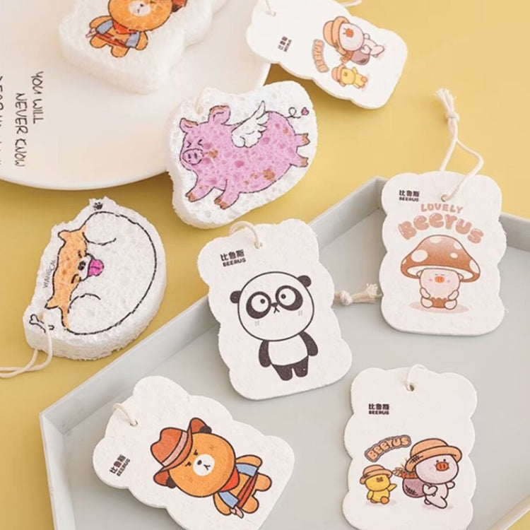5pcs /Pack Cartoon Wood Pulp Sponge Wipe Kitchen Dishes Pots Dinnerware Scrubber(Random Style)