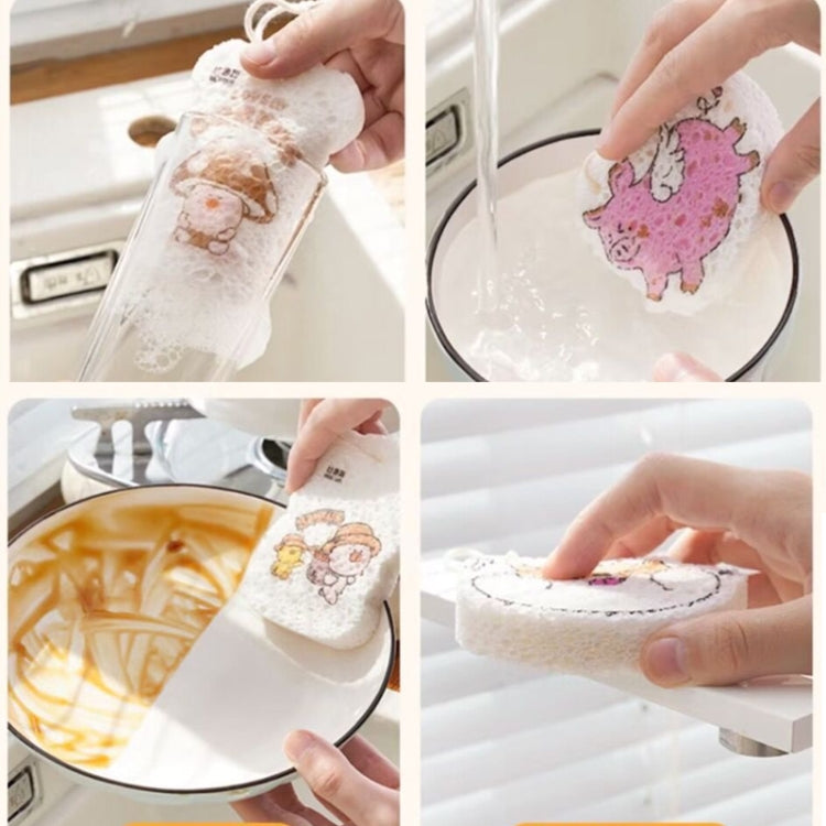 5pcs /Pack Cartoon Wood Pulp Sponge Wipe Kitchen Dishes Pots Dinnerware Scrubber(Random Style)