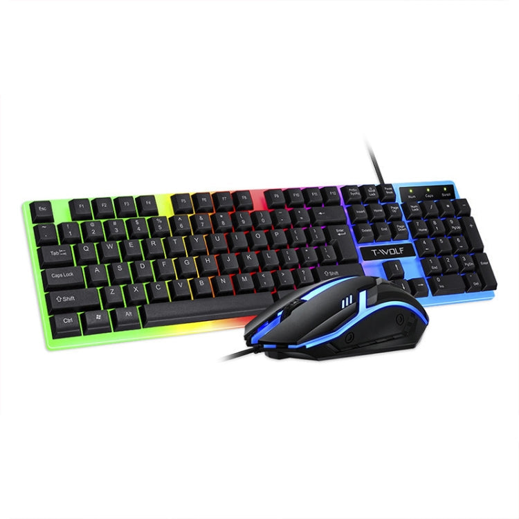 T-WOLF TF230 Colorful Light Effect Game Office Computer Wired Keyboard and Mouse Kit, TF230 (Black)