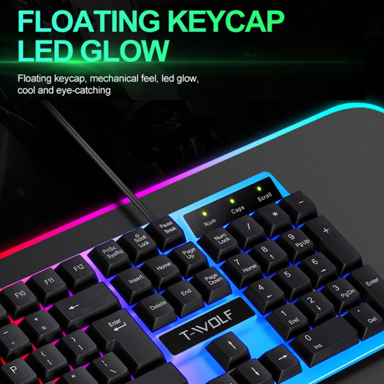 T-WOLF TF230 Colorful Light Effect Game Office Computer Wired Keyboard and Mouse Kit, TF230 (Black)