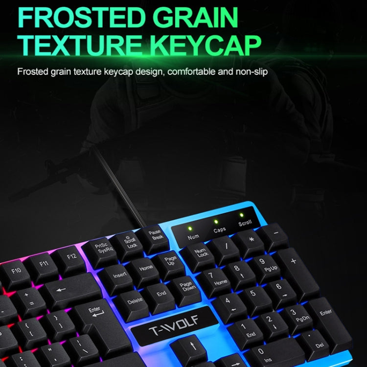 T-WOLF TF230 Colorful Light Effect Game Office Computer Wired Keyboard and Mouse Kit, TF230 (Black)