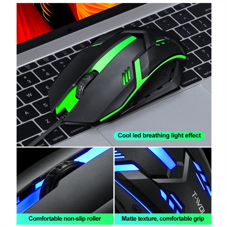 T-WOLF TF230 Colorful Light Effect Game Office Computer Wired Keyboard and Mouse Kit, TF230 (Black)