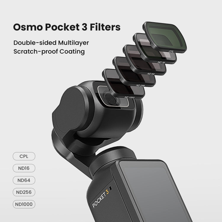 For DJI Osmo Pocket 3 aMagisn HD Double Sided Coated Filters Sports Camera Protective Goggles, CPL, ND16+ND64+ND256 + CPL, ND16+ND64+ND256+ND1000