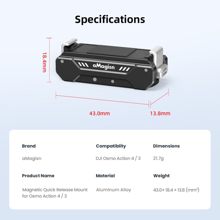 For DJI Osmo 360 / Action 5 Pro / Action 4 / Action 3 aMagisn Magnetic Fast Disassembly Motion Camera Accessories, AA09