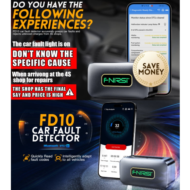 FNIRSI Bluetooth 5.1 Car Engine OBD2 Fault Code Diagnostic Instrument, 32