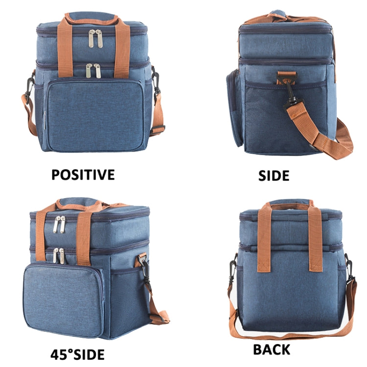 Double Layer Insulated Lunch Bag Large Capacity Food Cooler Bag with Shoulder Strap(Black)