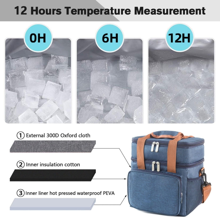 Double Layer Insulated Lunch Bag Large Capacity Food Cooler Bag with Shoulder Strap(Black)