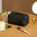 Retro PU Leather Cosmetic Bag Travel Toiletries Storage Bag(Black)