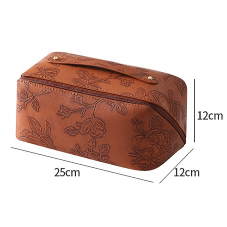 Retro PU Leather Cosmetic Bag Travel Toiletries Storage Bag(Black)