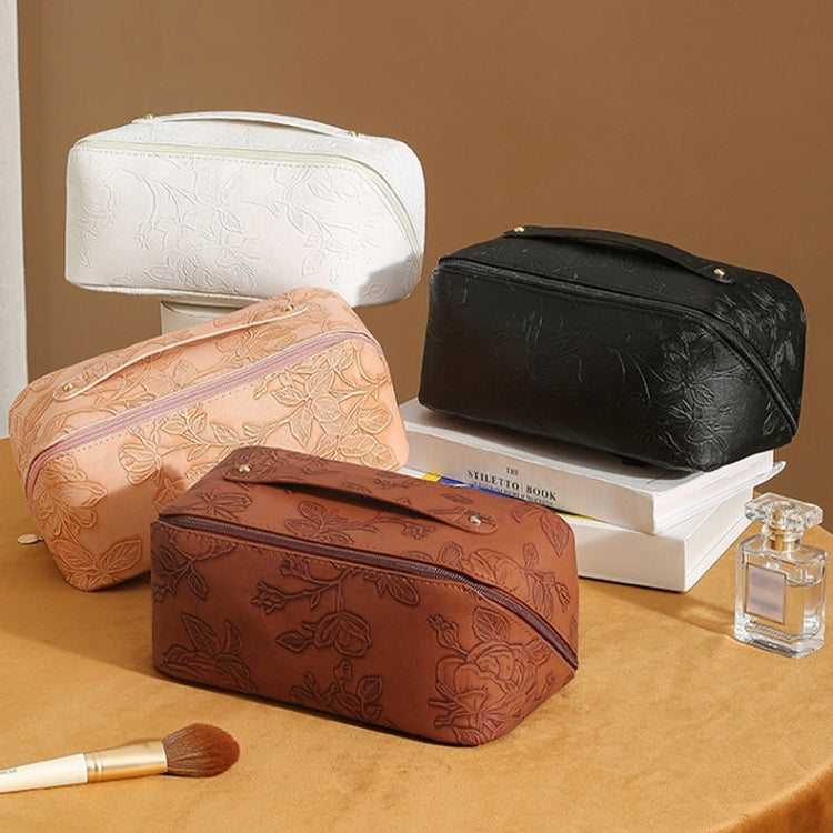 Retro PU Leather Cosmetic Bag Travel Toiletries Storage Bag(Black)