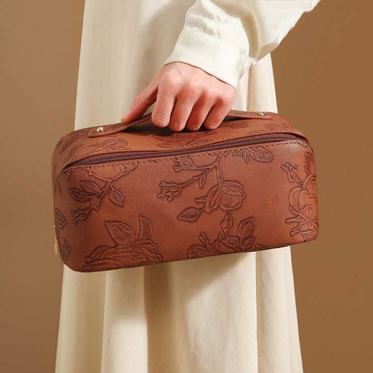 Retro PU Leather Cosmetic Bag Travel Toiletries Storage Bag(Black)