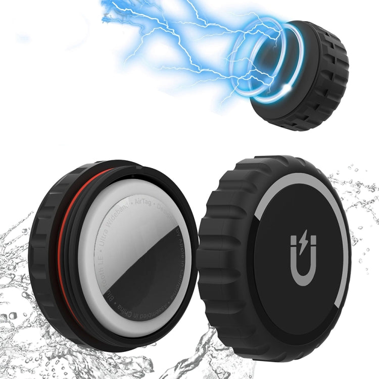 For Airtag PC High-Strength Magnetic Suction Waterproof Protective Cover(Black)