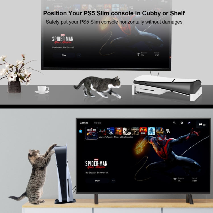 For PS5 Slim JYS-P5189 Console Horizontal Placement Stand Digital / Optical Drive Version Universal Storage Mount, Black, White, Transparent