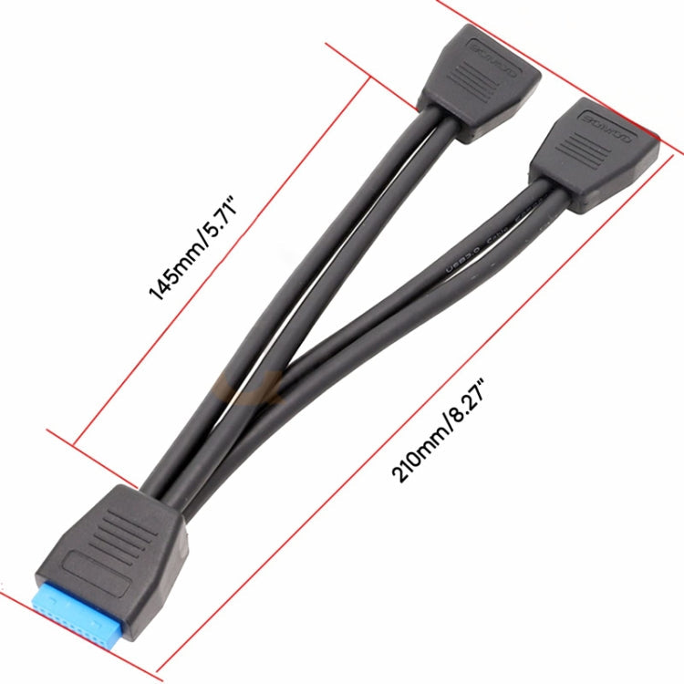 Computer Motherboard 19 Pin USB3.0 One To Two Extension Cable, 21cm 19Pin
