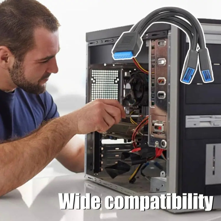 Computer Motherboard 19 Pin USB3.0 One To Two Extension Cable, 21cm 19Pin