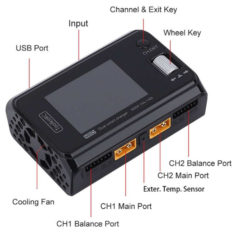 ToolkitRC M6D 500W Toy Airplane Dual Channel Li-Po Battery Balance Charger