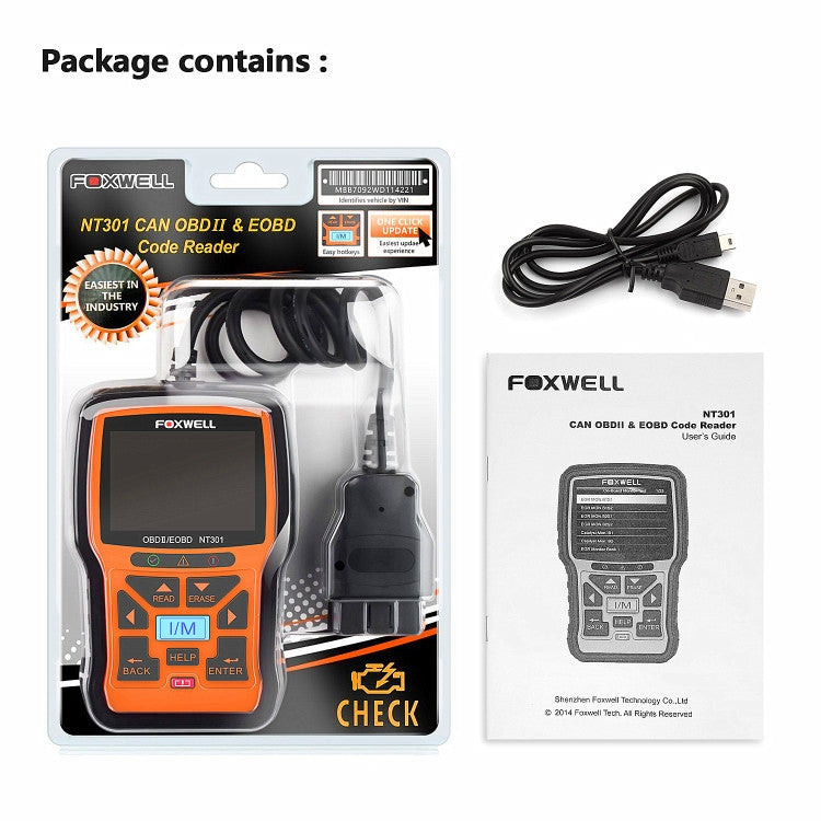 FOXWELL NT301 OBD2 Car Fault Diagnostic Instrument Live Data Code Reader Tool, FOXWELL NT301