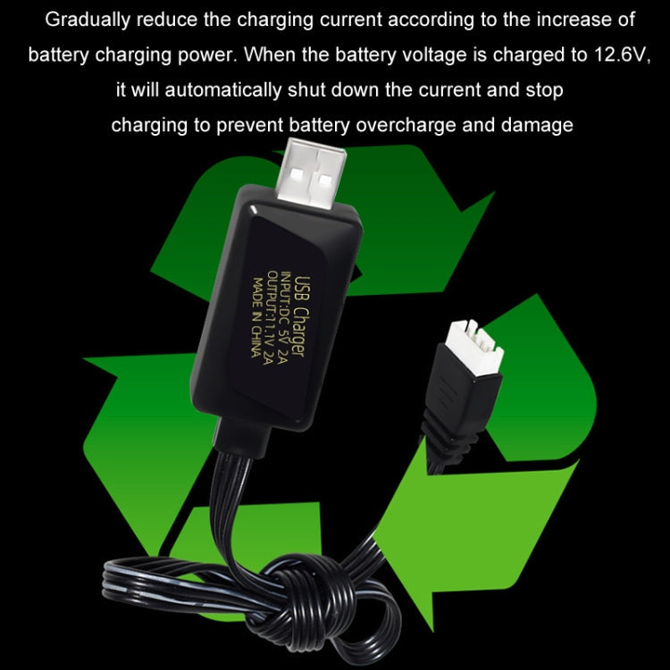 11.1V 2A 3S Lithium Battery USB Charger With Light, 4 Pin Plug