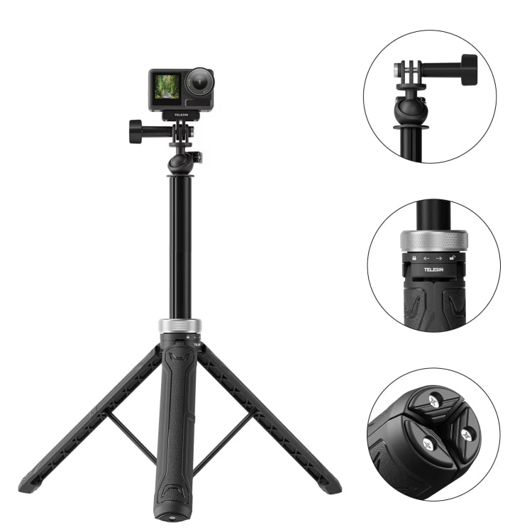 TELESIN 360 Degree Rotation 1.5m Selfie Stick Foldable Tripod for DJI, Insta360, GoPro and Other Action Cameras, S1-TSS-01