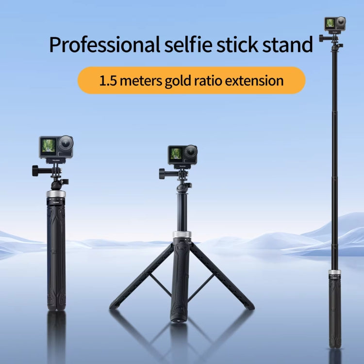TELESIN 360 Degree Rotation 1.5m Selfie Stick Foldable Tripod for DJI, Insta360, GoPro and Other Action Cameras, S1-TSS-01