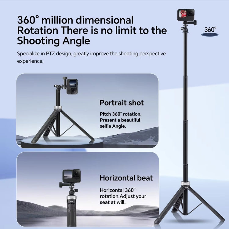 TELESIN 360 Degree Rotation 1.5m Selfie Stick Foldable Tripod for DJI, Insta360, GoPro and Other Action Cameras, S1-TSS-01