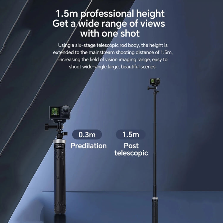 TELESIN 360 Degree Rotation 1.5m Selfie Stick Foldable Tripod for DJI, Insta360, GoPro and Other Action Cameras, S1-TSS-01
