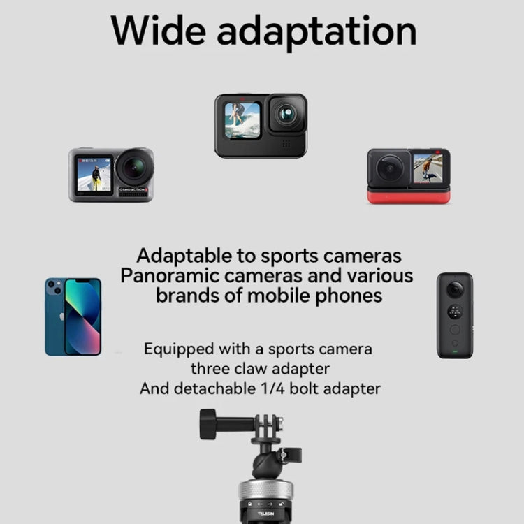 TELESIN 360 Degree Rotation 1.5m Selfie Stick Foldable Tripod for DJI, Insta360, GoPro and Other Action Cameras, S1-TSS-01
