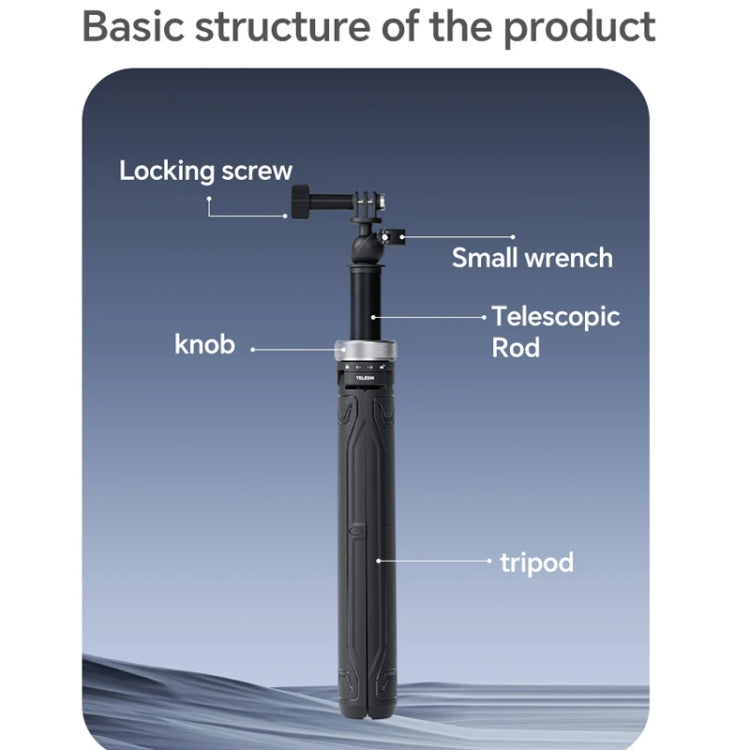 TELESIN 360 Degree Rotation 1.5m Selfie Stick Foldable Tripod for DJI, Insta360, GoPro and Other Action Cameras, S1-TSS-01