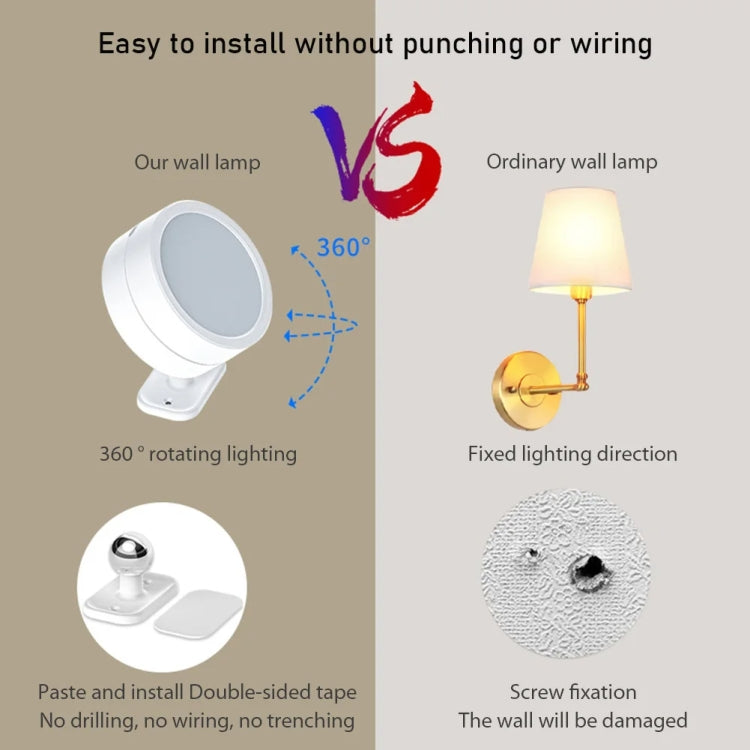 LED 360 Degree Rotating Lamp Magnetic Cabinet Spotlight Atmosphere Night Light, White, Black