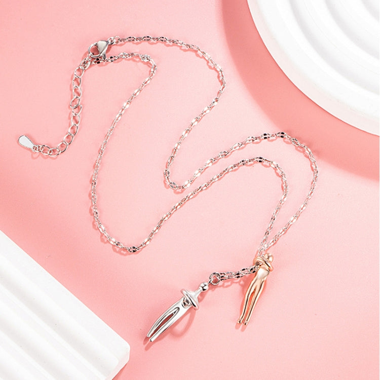 Geometric Couple Embrace Pendant Necklace Accessories(White Gold)