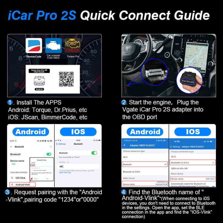 Vgate 3m bps Bluetooth Wireless Wake-up Diagnostic Instrument, Bluetooth 5.3