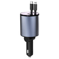 100W Metal Car Retractable Cable Cigarette Lighter Charger, 8 Pin+TYPE-C, 8 Pin+8 Pin (2.4A), TYPE-C+TYPE-C (PD+QC)