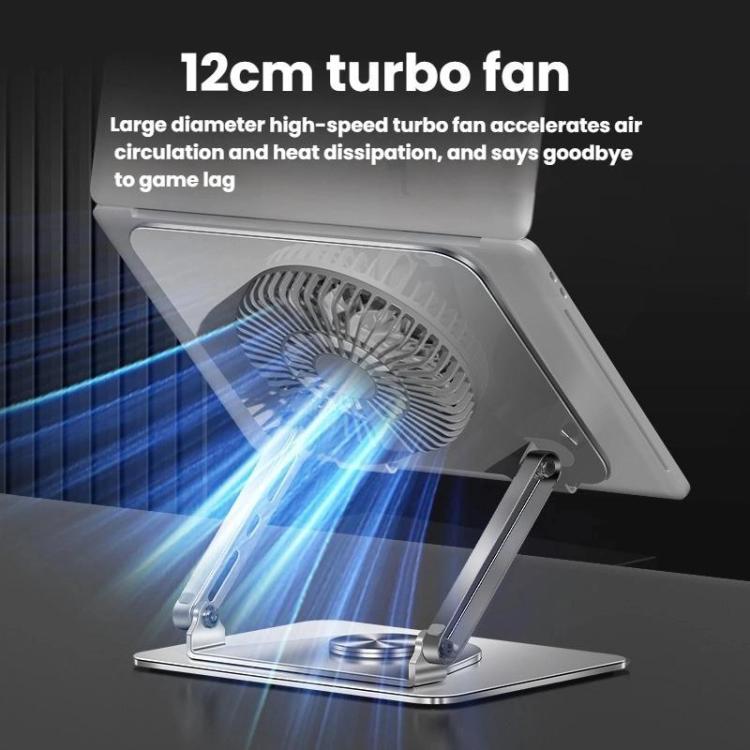 360 Rotating Laptop Stand Foldable Metal Desk Holder For 17.3 Inch Laptops Tablets, Standard Gray, With Magnetic Cooling Fan Gray, With Magnetic Cooling Fan Silver, With RGB Cooling Fan Gray, With RGB Cooling Fan Silver