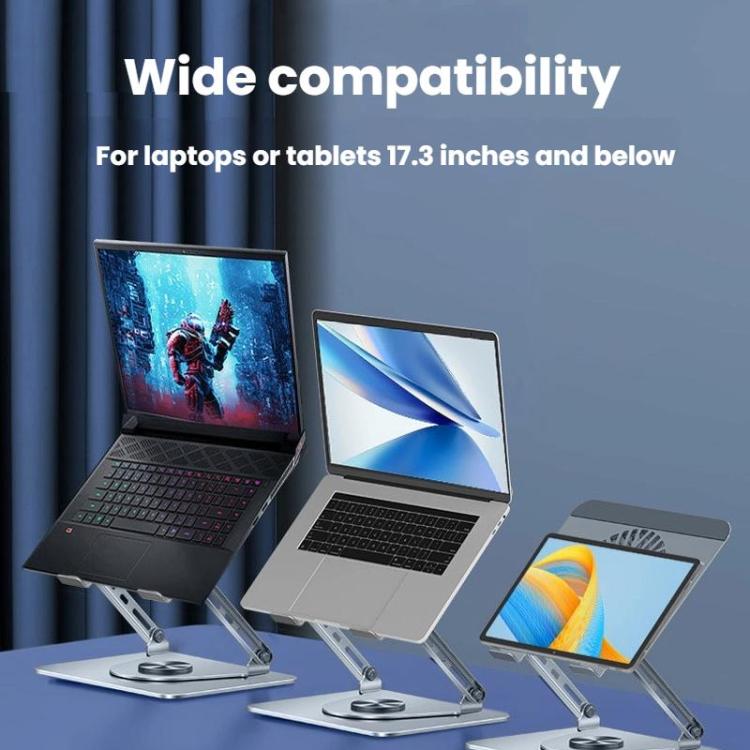 360 Rotating Laptop Stand Foldable Metal Desk Holder For 17.3 Inch Laptops Tablets, Standard Gray, With Magnetic Cooling Fan Gray, With Magnetic Cooling Fan Silver, With RGB Cooling Fan Gray, With RGB Cooling Fan Silver