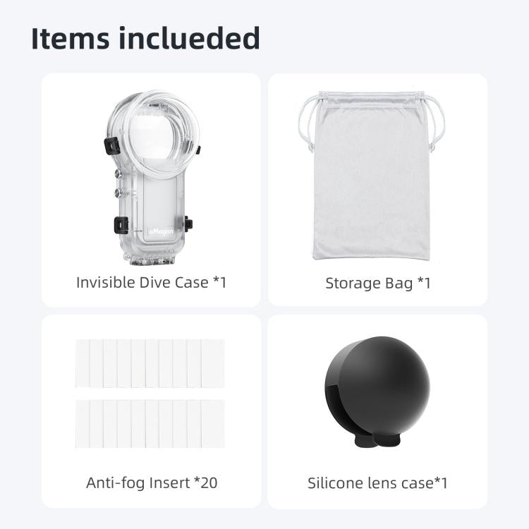 For Insta360 X5 AMagisn 60m/196ft Diving Case Quick-Release Full Invisible Waterproof Underwater Housing