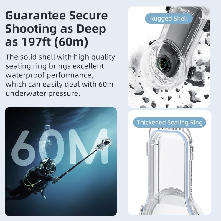 For Insta360 X5 AMagisn 60m/196ft Diving Case Quick-Release Full Invisible Waterproof Underwater Housing