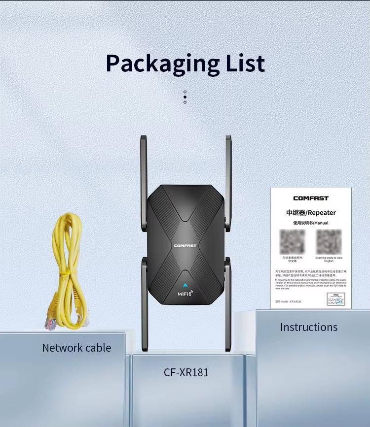 COMFAST CF-XR181 WiFi 6 Dual-Band 1500Mbps Wireless Signal Booster Gigabit Wireless Repeater, CF-XR181