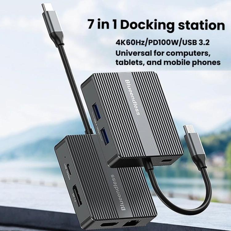 7 In 1 Docking Station Gigabit Ethernet Port High-Speed Transfer HUB, Blueendless HP706, Blueendless HD706