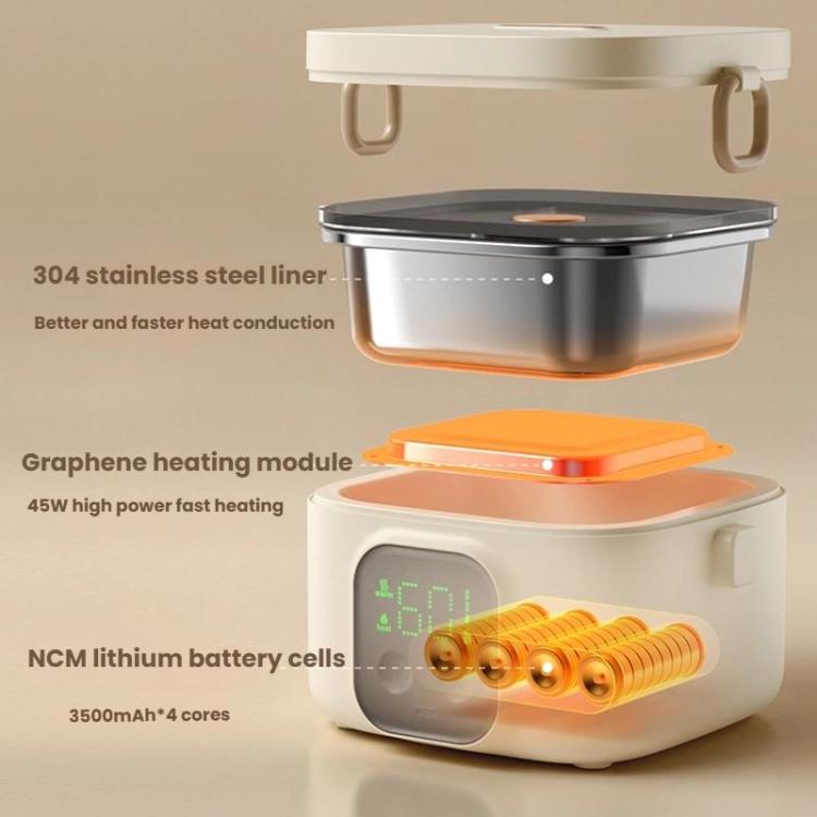 Wireless Charging Lunch Box No Water Needed With 304 Stainless Steel Inner Pot, FH-2B 500 ml, FH-2A 800 ml