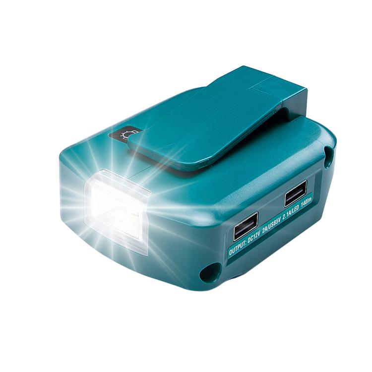 For Makita 14.4V/18V Lithium Battery Adapter With LED Lighting, Dual USB + DC
