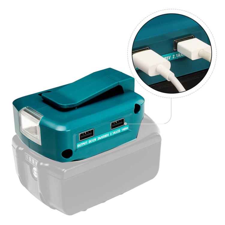 For Makita 14.4V/18V Lithium Battery Adapter With LED Lighting, Dual USB + DC