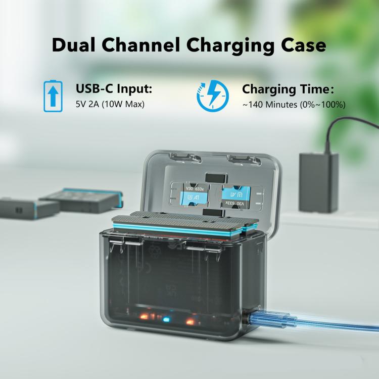 For Insta360 X4 SYMIK Dual-Channel Battery Charger & Storage Case Charging Hub With LED Indicators, For Insta360 X4