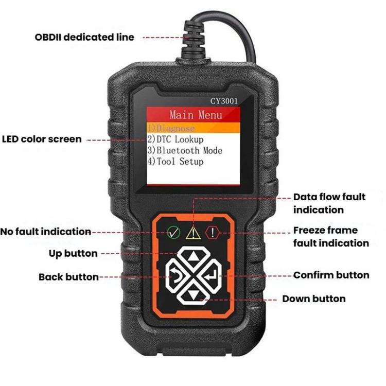 OBD 2 Car Fault Detection Diagnostic Scanner With Color Screen Display, CY3001