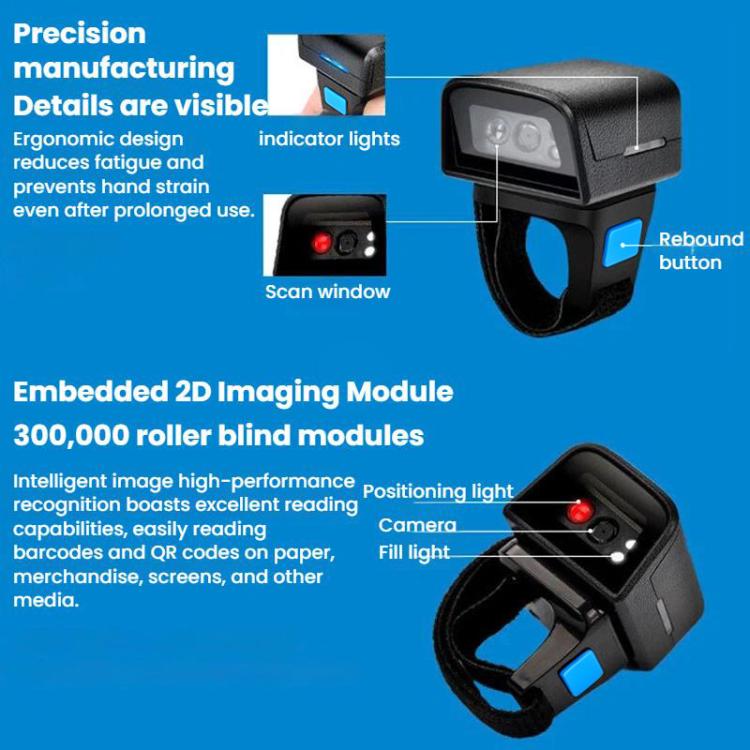 2D Ring Bluetooth Scanner Mini Wireless Barcode Scanner For Warehouse Logistics