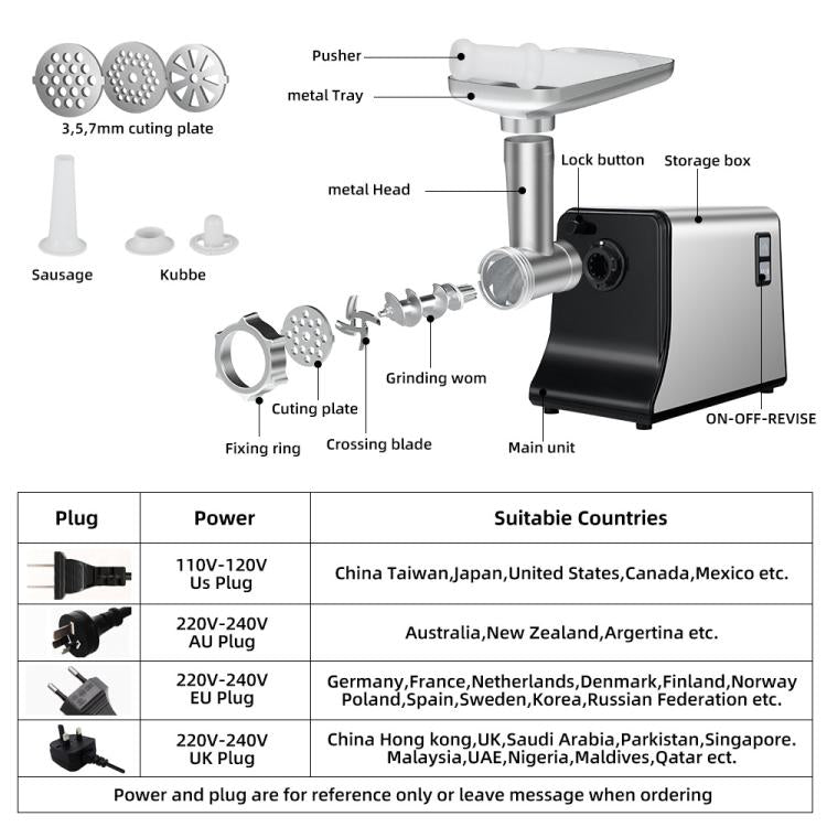 Stainless Steel Electric Meat Grinder Sausage Stuffer Home Use Mincer Machine
