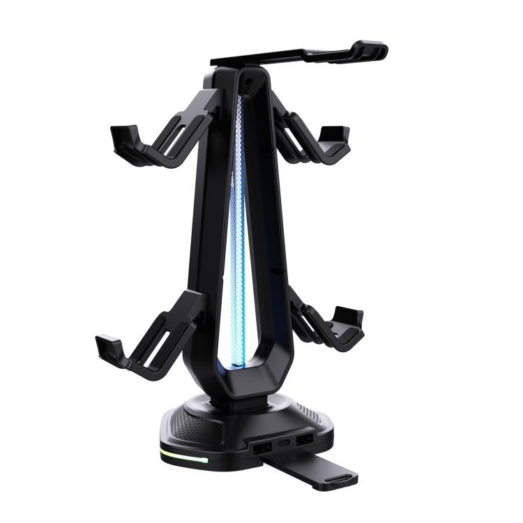 Multi-Function Gaming Stand For Headset & 4 Controllers With Dual USB Charging Ports And RGB Lighting
