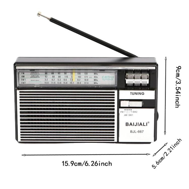 BAIJIALI BJL-667 FM AM SW Multi-Band Radio Portable Radio With Independent Knob, BAIJIALI BJL-667