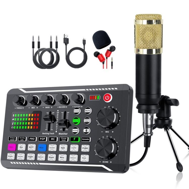 F998 Sound Card With BM800 Condenser Microphone Set Complete Karaoke And Broadcasting Kit, Tripod Gold, Tripod Black, Cantilever Gold, Cantilever Black, 240 Cantilever Black