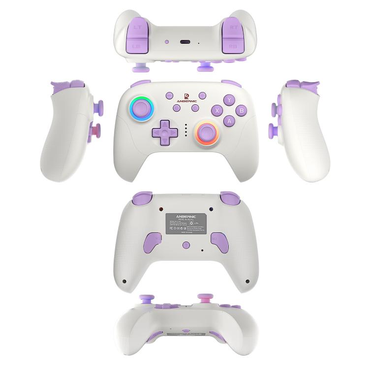 ANBERNIC RGP01 Multi-Platform Gaming Controller for PC/Switch/Steam With Hall Effect Joystick & Triggers, 3-Mode Connectivity, RGB, White, Black, Purple, With Receiver White, With Receiver Black, With Receiver Purple