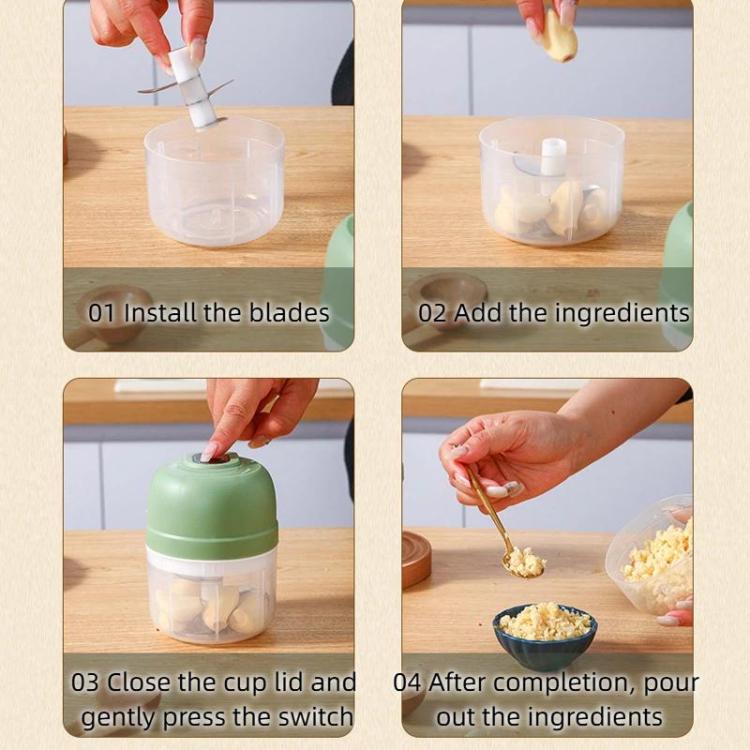 Wireless Electric Food Chopper Rechargeable Mini Food Processor for Garlic, Meat, Baby Food, 100ml 2-Blade White, 100ml 2-Blade Pink, 100ml 2-Blade Green, 250ml 3-Blade White, 250ml 3-Blade Pink, 250ml 3-Blade Green